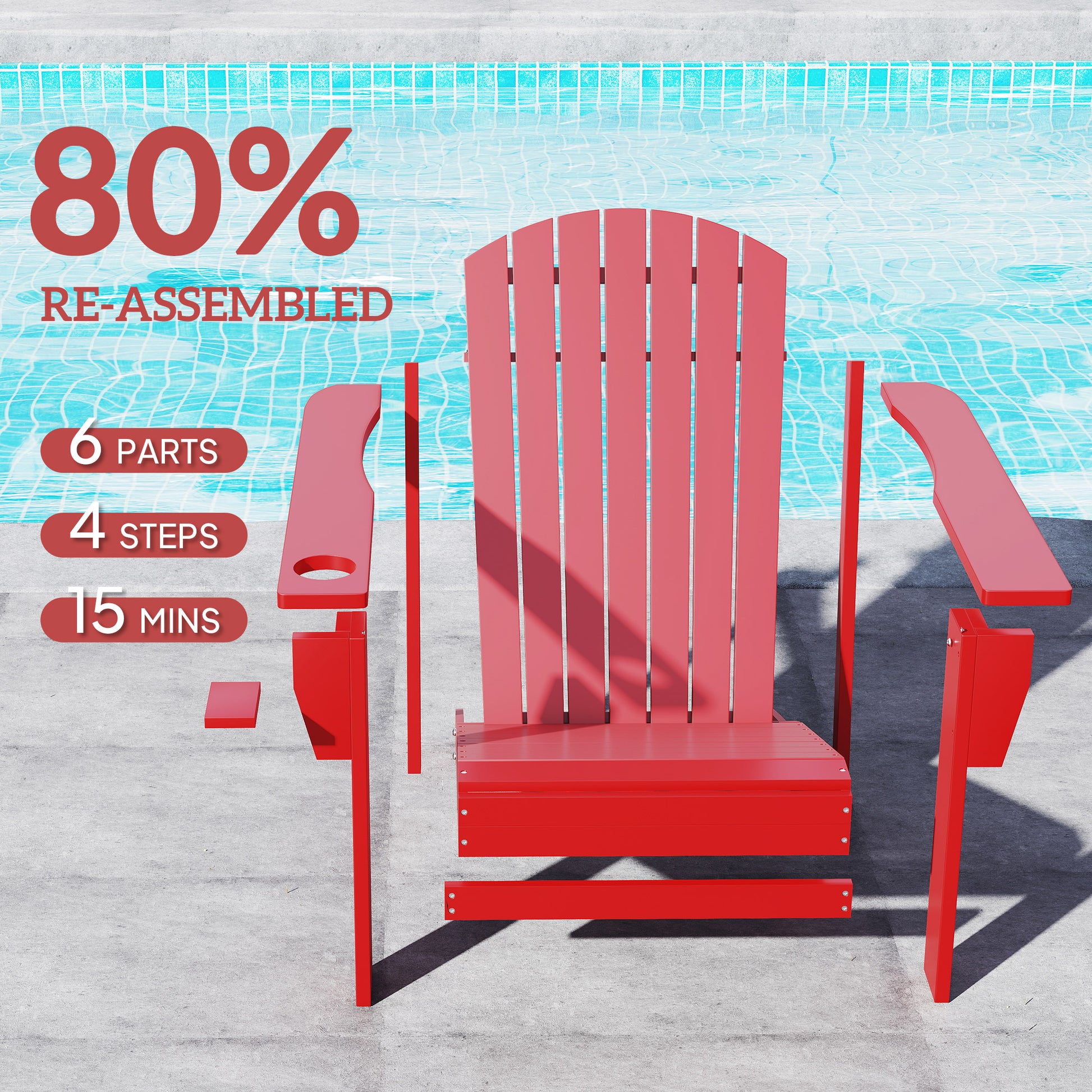 Classic Adirondack Chair, Muskoka Chairs, Garden Deck Chair with Cup Holder for Patio, Indoor, Backyard, Red