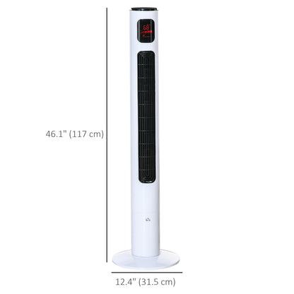 Freestanding Tower Fan Cooling for Home Bedroom with Oscillating, 3 Speed, 12h Timer, LED Sensor Panel, Remote Controller, White