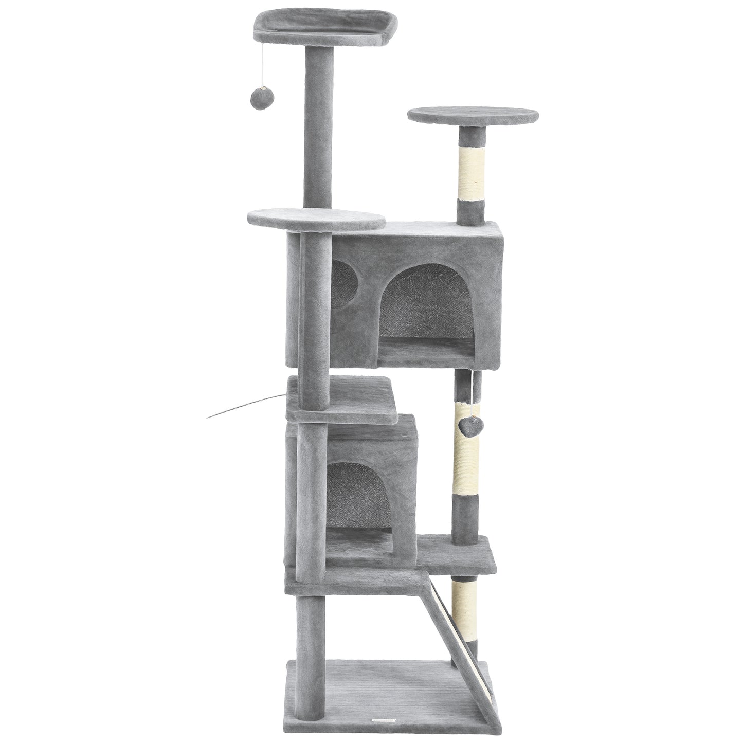 54" Cat Tree, Multi-Level Cat Tower with Scratching Posts, Cat Condos, Bed, Platforms, Ramp, Toy Ball, Light Grey