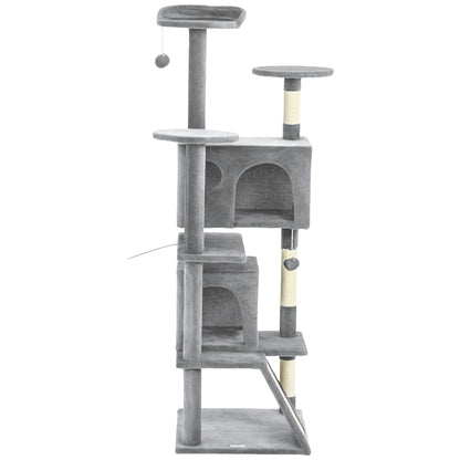 54" Cat Tree, Multi-Level Cat Tower with Scratching Posts, Cat Condos, Bed, Platforms, Ramp, Toy Ball, Light Grey