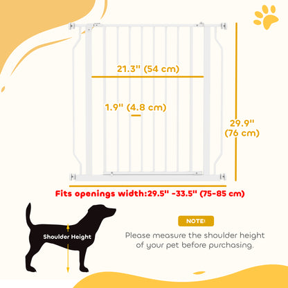 30"- 34" Easy Install Pet Gate w/ Door & Double Locking System, Extra Wide Dog Gate for Stairs, Hallways, White
