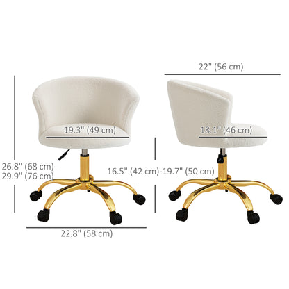 Armless Office Chair, Fluffy Computer Desk Chair with Adjustable Height, Swivel Wheels, Mid Back, Gold