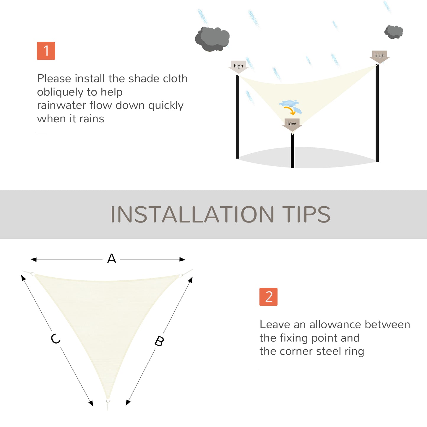 Triangle 10' x 10' x 10' Outdoor Sun Shade Sail, Garden Cover UV Block Fabric Canopy for Patio, Deck, Cream