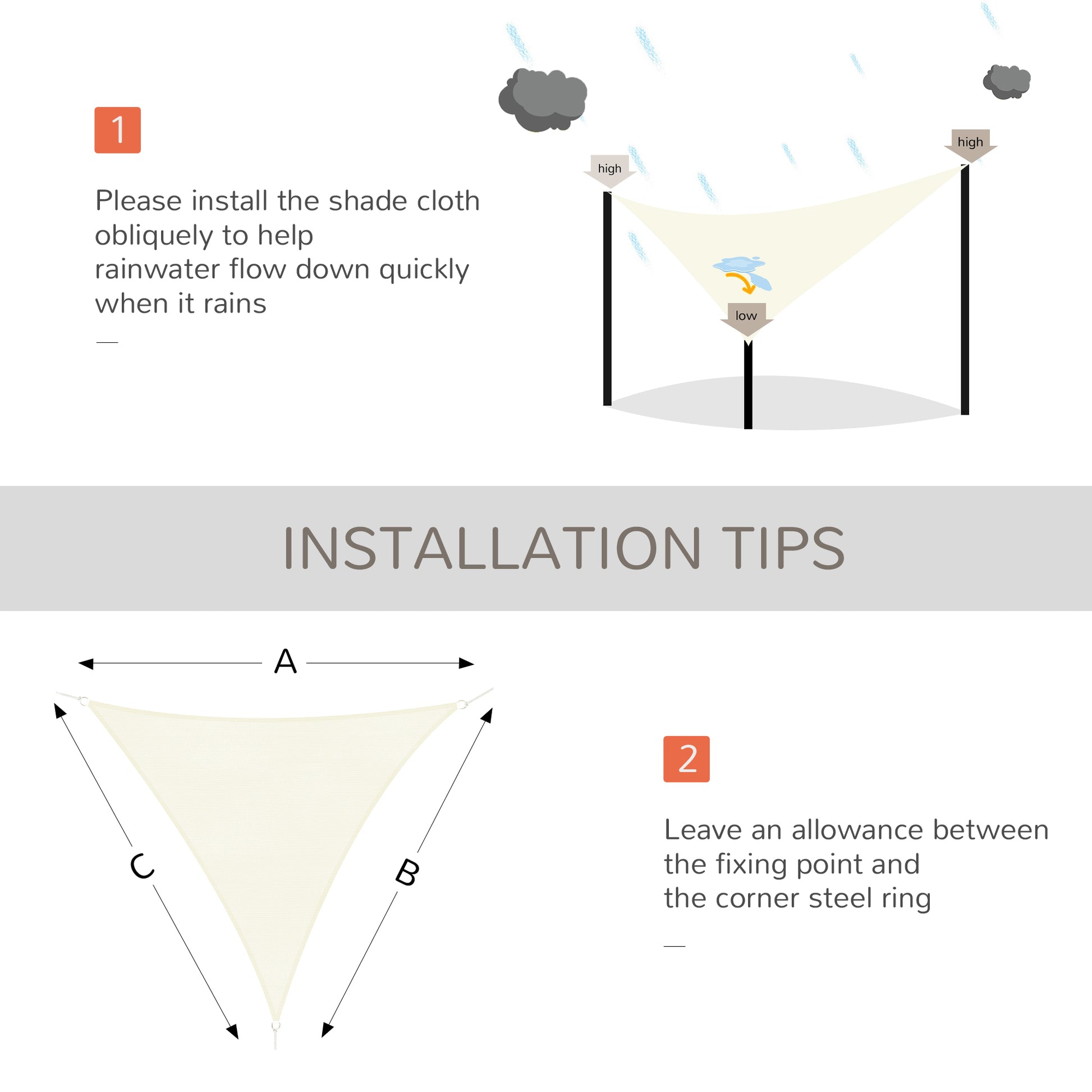 Triangle 10' x 10' x 10' Outdoor Sun Shade Sail, Garden Cover UV Block Fabric Canopy for Patio, Deck, Cream