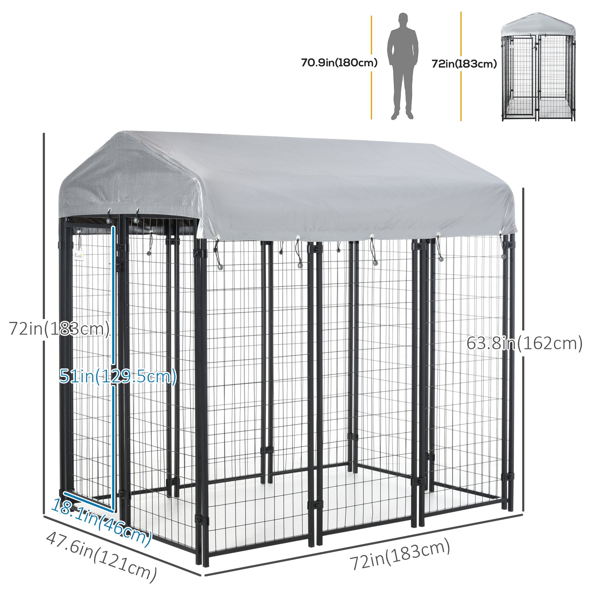 Outdoor Dog Kennel with Waterproof UV-Resistant Cover, 6 x 4 x 6 ft