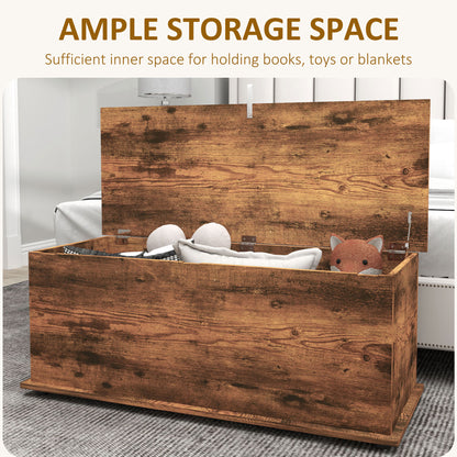39.5" Storage Chest with 2 Safety Hinges, Storage Box Organizer with Flip-Top Lid, Entryway Storage Bench, Rustic Brown