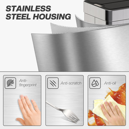13.2 Gallon Sensor Can, Automatic Garbage Can with Soft-Close Butterfly Lid, Fingerprint-Proof Stainless Steel, Silver