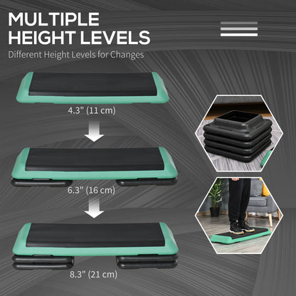 Soozier 43" Adjustable Aerobic Platform Stepper 3 Level with Risers 4” 6” 8” Cardio Fitness Trainer Workout Step Home Gym Exercise, Black Green