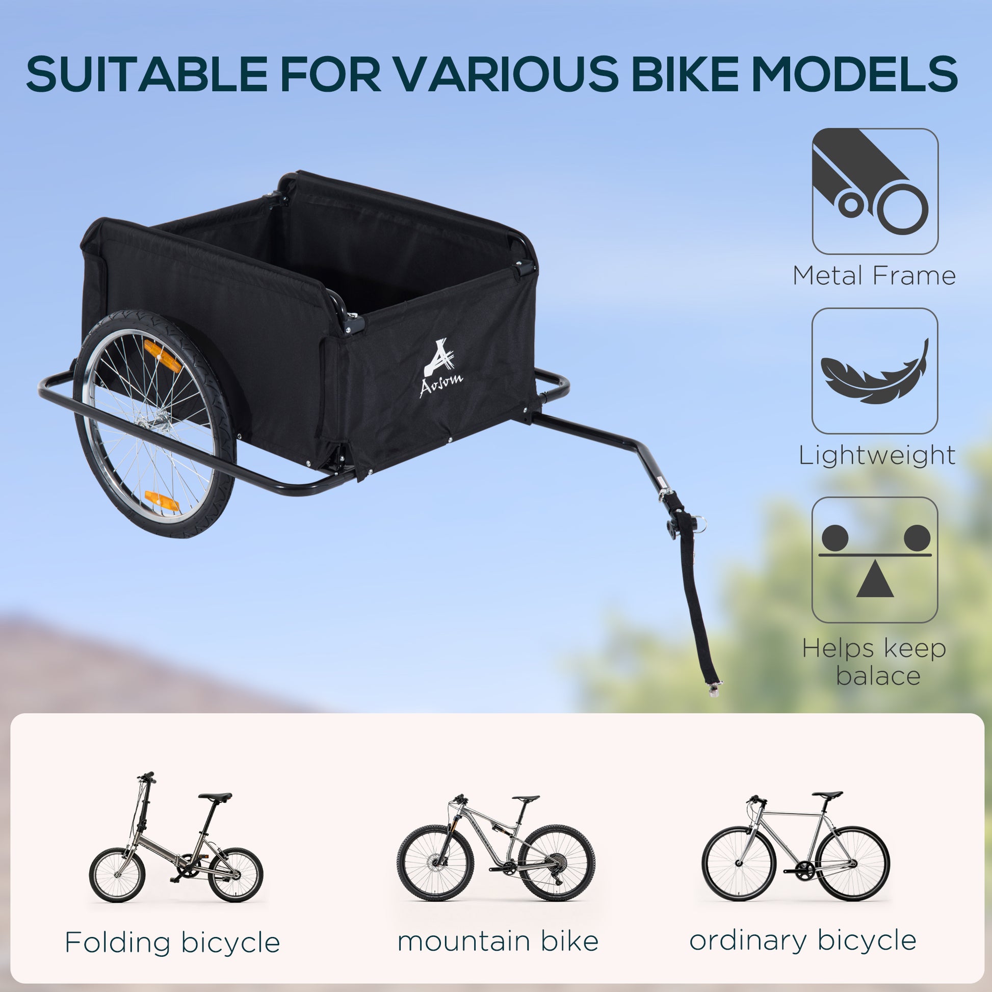 Aosom Bicycle Trailer Bike Cargo Trailer Garden Utility Cart Tool Carrier with Removable Cover, Red