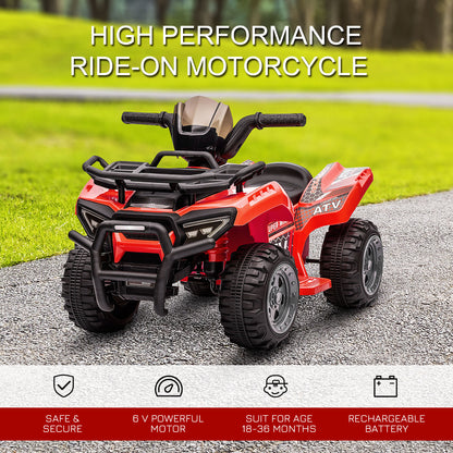 Aosom 6V Kids ATV Quad, 4 Wheeler Battery Powered Electric Ride on Car with Music, Forward, for Boys and Girls Ages 18-36 Months, Red