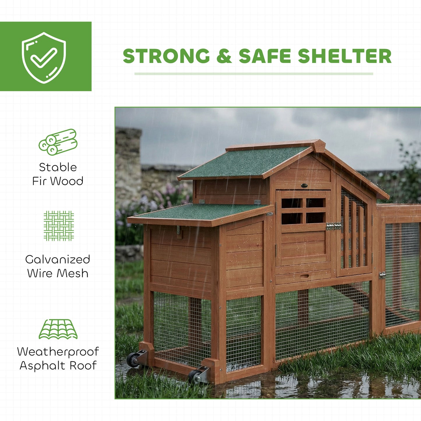 Chicken Coop with Run Mobile Wooden Hen House with Nesting Box Pull-out Tray for 1-2 Chickens Orange
