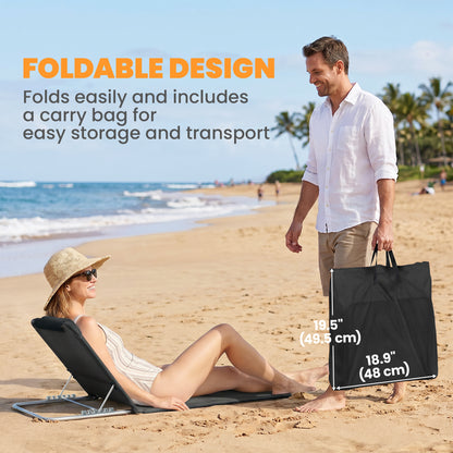 2 Pieces Beach Lounge Chair, Outdoor Folding Chaise Lounge Set w/ Pillow for Sunbath, Snap, Black