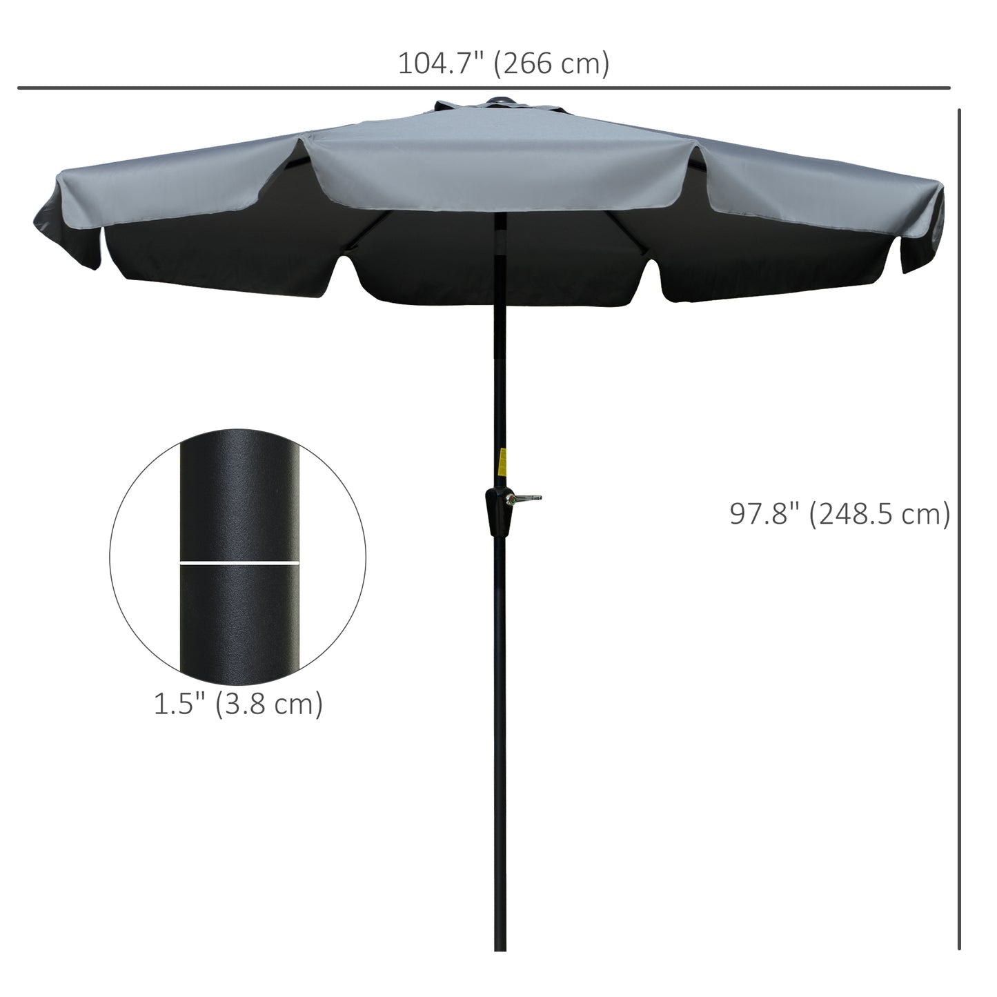 8.5 ft Outdoor Market Table Umbrella, Round Patio Umbrella with Tilt and Crank for Garden, Backyard, Deck, Dark Grey