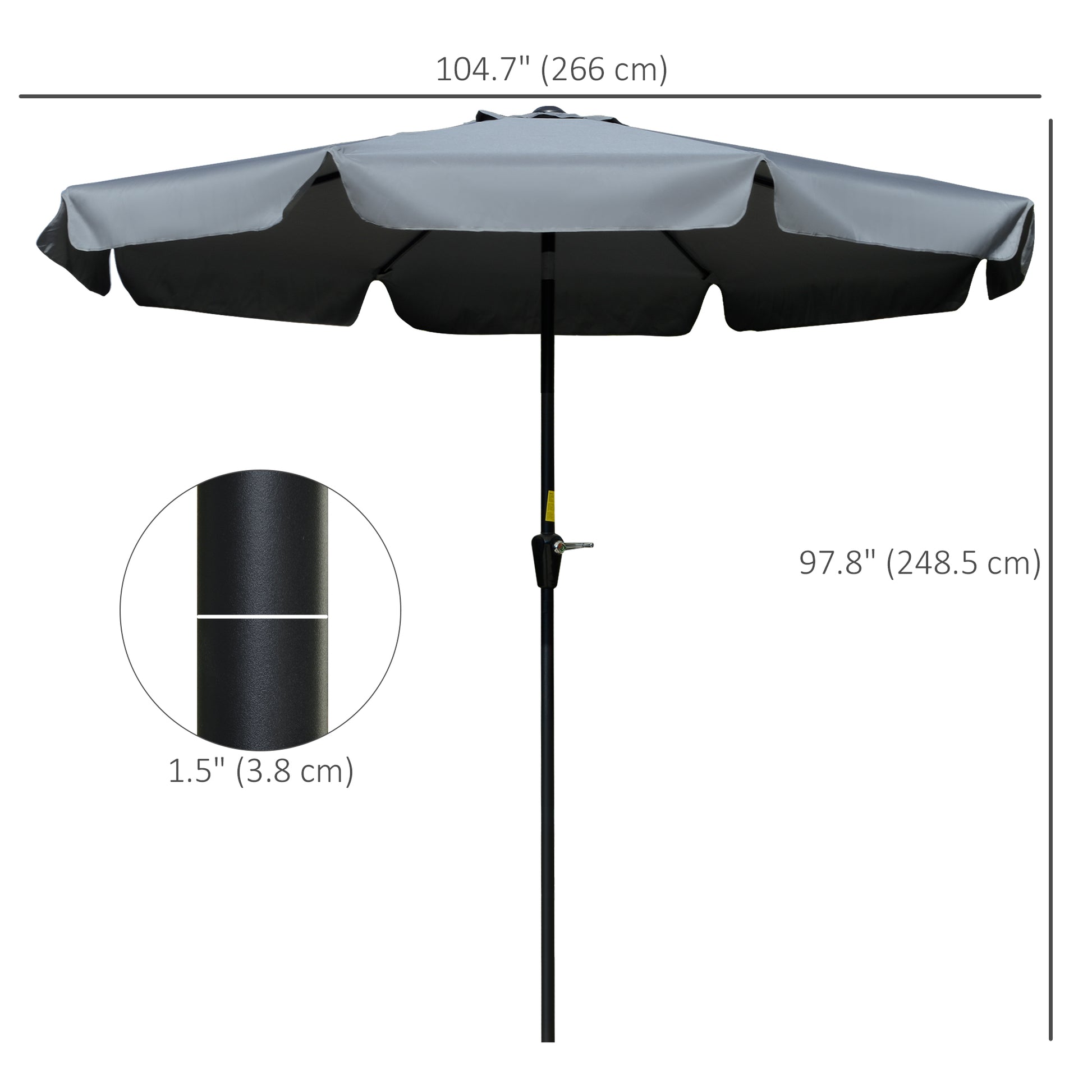 8.5 ft Outdoor Market Table Umbrella, Round Patio Umbrella with Tilt and Crank for Garden, Backyard, Deck, Dark Grey