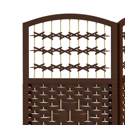 6 Panel Folding Room Divider, Portable Privacy Screen, Wave Fiber Room Partition for Home Office, Brown