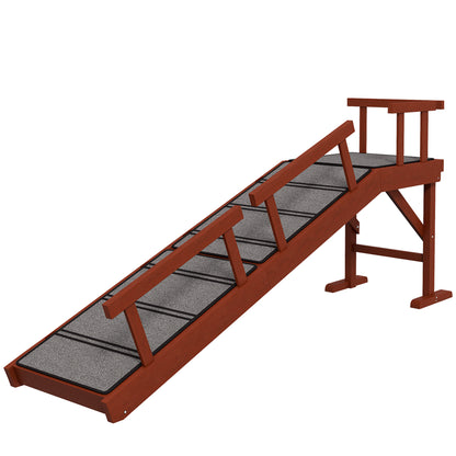 Wooden Dog Ramp for Large Dogs, 60" Long, with Non-slip Rug, Removable Guardrails for Couch, Bed, Brown