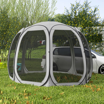 11' x 11.5' Screen Tent, Pop Up Camping Gazebo with Portable Carry Bag and 2 Doors, Grey
