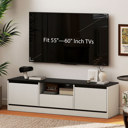 TV Stand for 55-60 Inch TV, Entertainment Center w/ Cabinets, Shelf, Drawer and Cable Management for Living Room, White