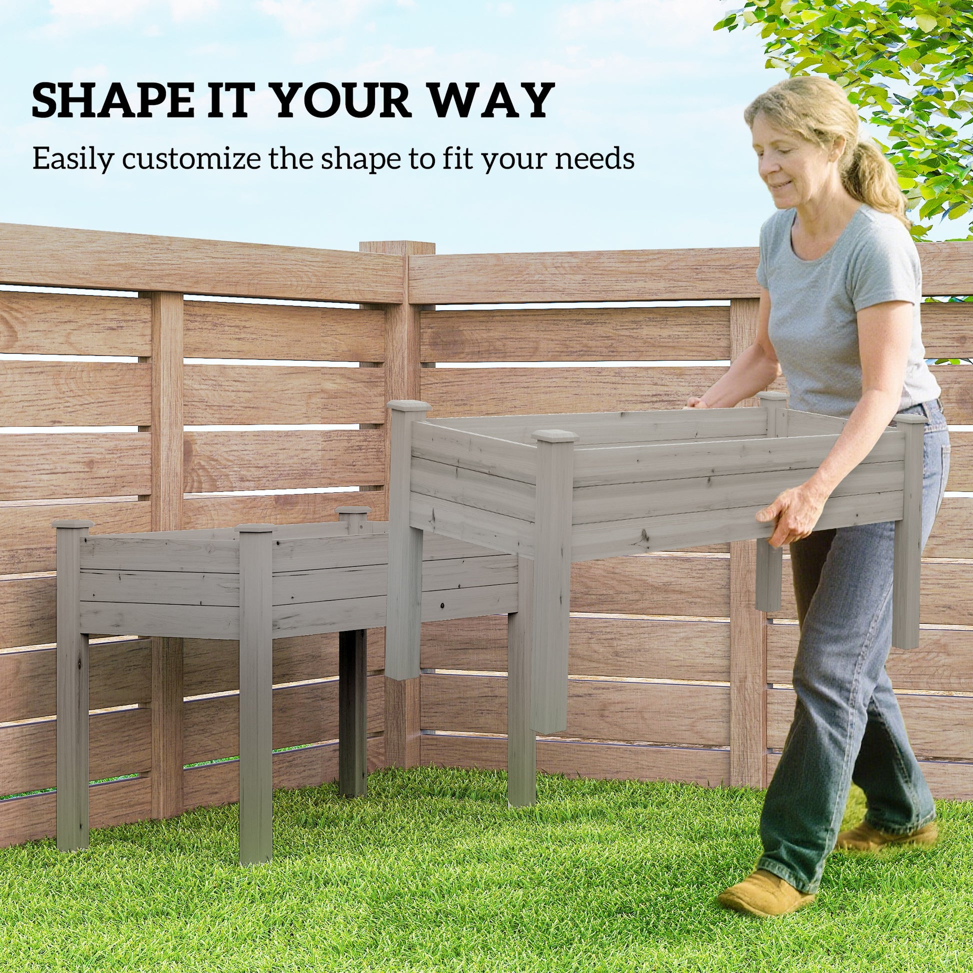 2 Tiers Wood Plant Raised Bed Flower Vegetable Herb Grow Box Stand Garden Step Planter Stand Free Combination Grey