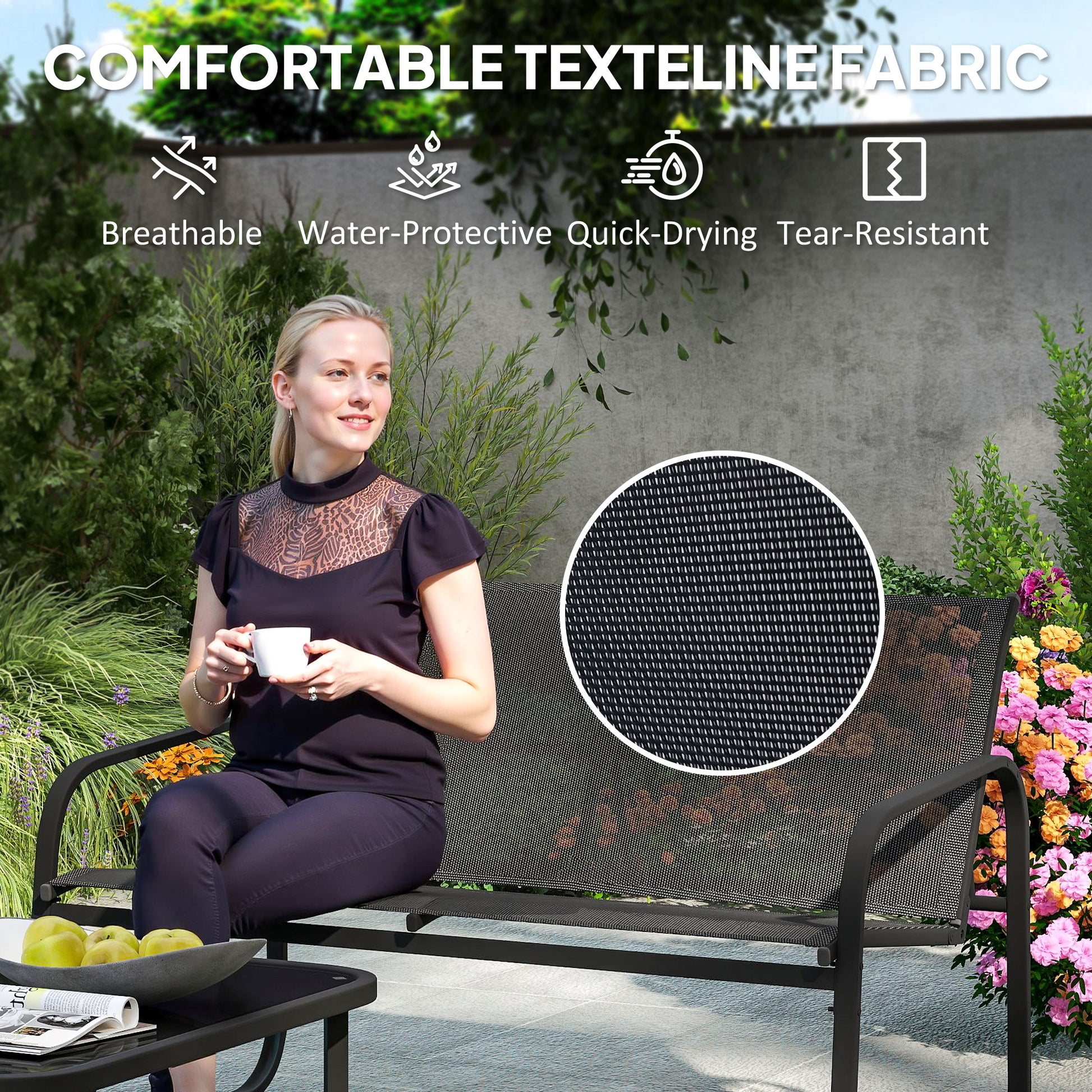 5-Piece Patio Furniture Set, Outdoor Conversation Set with 2 Loveseats, 2 Armchairs, Glass-Top Table, Black