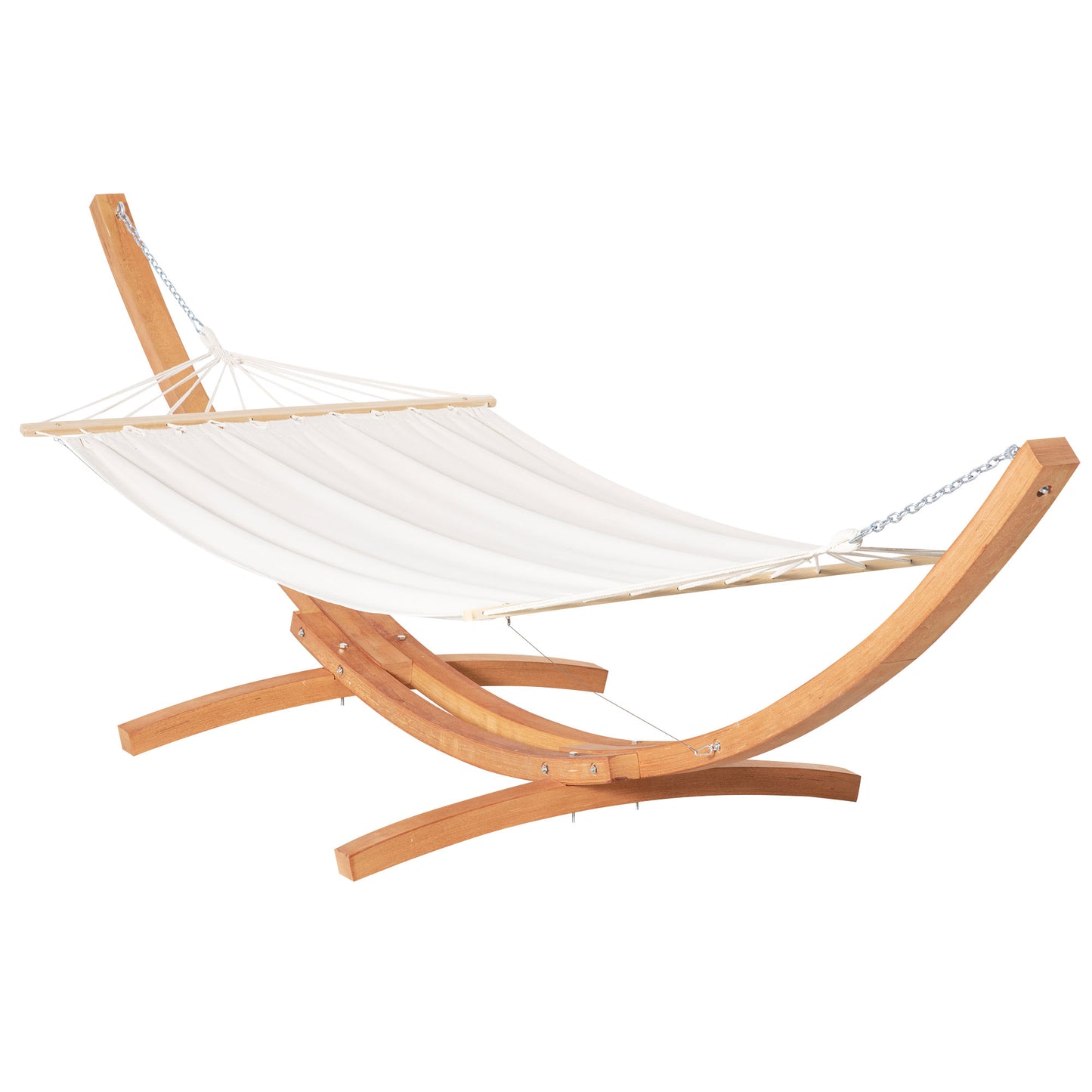 13' Patio Hammock with Stand, Outdoor Arch Wooden Hammock Bed, Camping Hammock with Straps and Hooks, White