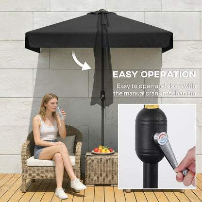 7.5ft Half Umbrella Semi Round Patio Parasol with Crank Handle, Top Vent for Garden, Balcony- NO BASE INCLUDED, Black
