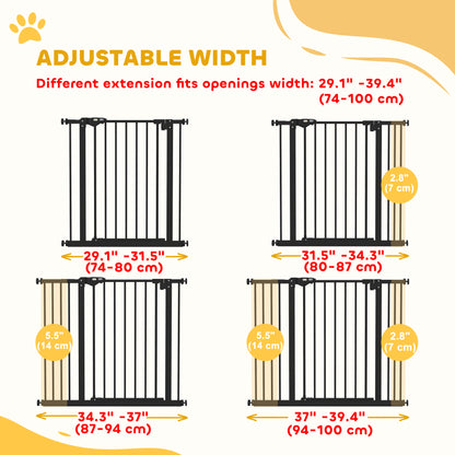 30 Inch Tall Pet Gate with Door Dog Gate and Barrier Indoor for Stairs Includes 2.8", 5.5" Extensions Kit, Black
