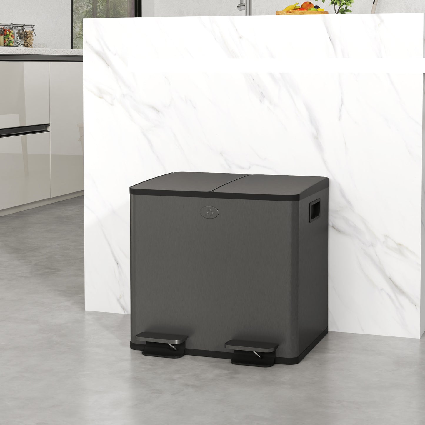 Dual Garbage Bin, Soft-Close Trash Can with Foot Pedal, 2 x 15 Liter Garbage Can with Removable Inner Buckets, Black