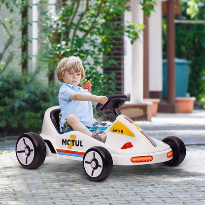 Qaba 6V Electric Go Kart for Aged 3-5 Kids with Music, Light, Horn, White
