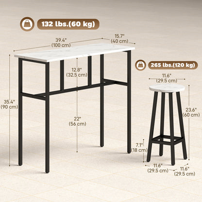 Bar Table Set of 6, Bar Table and Stools for 4, 2 Breakfast Tables and 4 Stools for Living Room, White Marble