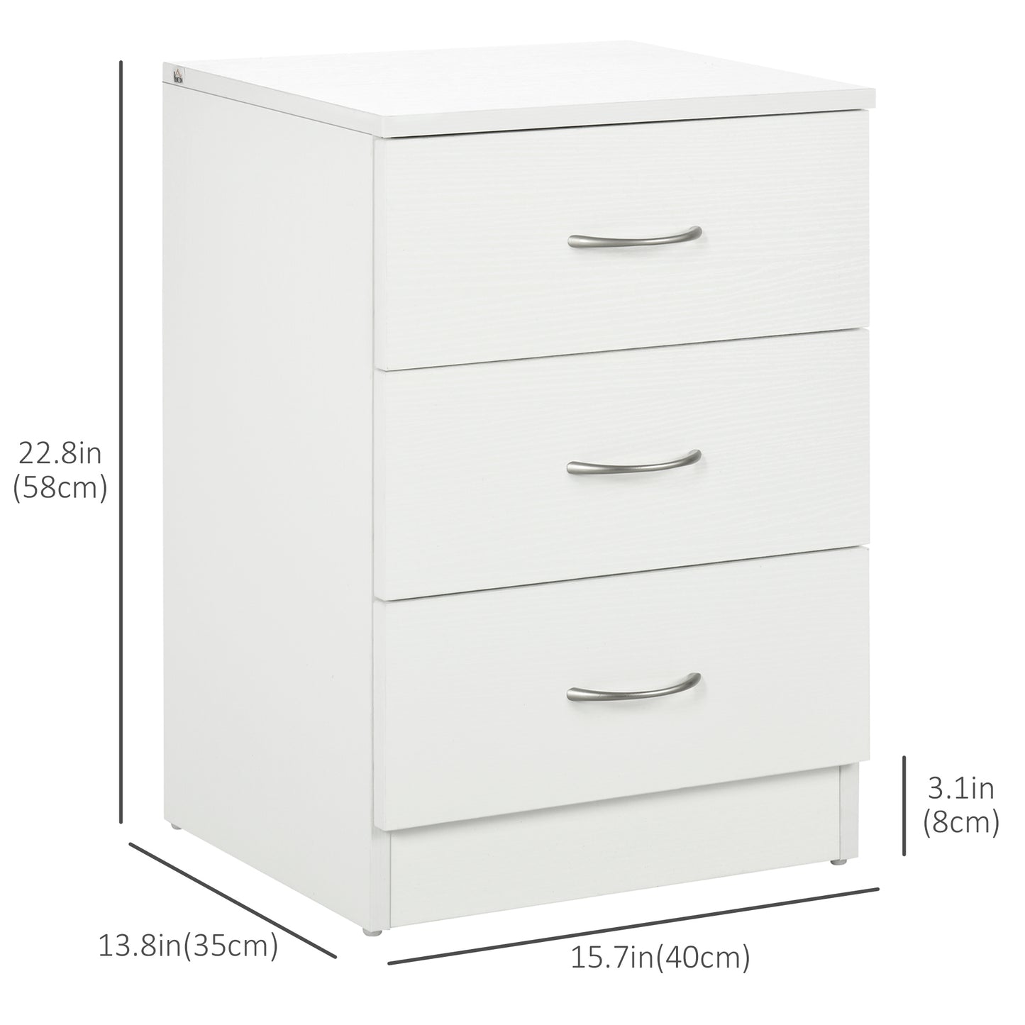 Bedside Table with 3 Drawers, Modern Wood Nightstand, Side Table with Anti-tipping Design for Bedroom, Set of 2, White