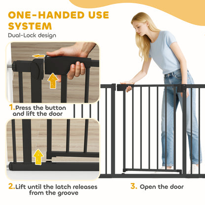 Baby Gate, Pet Safety Gate Pressure Fit, 30"-51" Wide with Two-Way Open, Auto-Close for Stair, Doorways, Hallways, Black