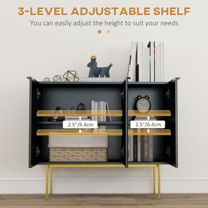 Modern Storage Cabinet Sideboard Buffet Cabinet with Gold Legs for Living Room Dining Room Hallway Black