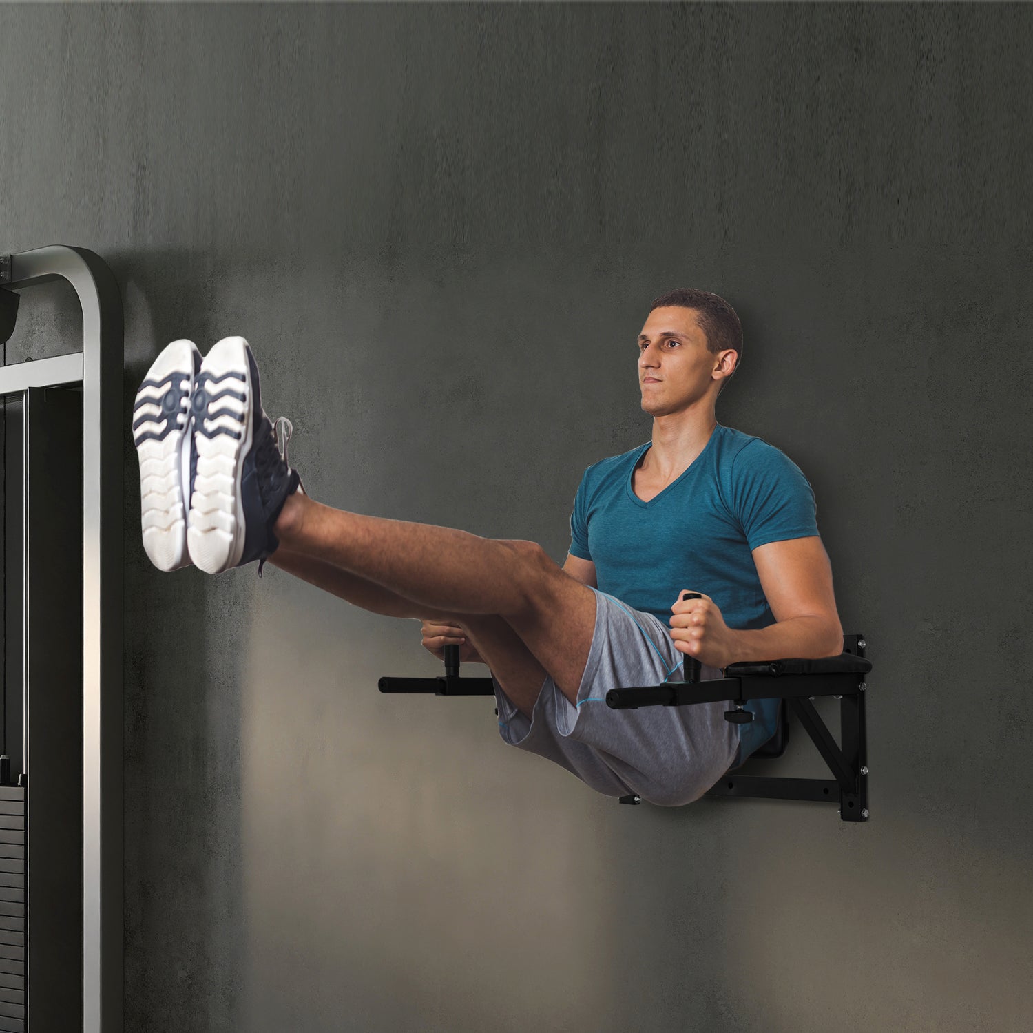Soozier Wall Mounted Dip Station Multi-Function Power Tower Set Home Gym Pull Up Bar Chin Up Exercise Bar Knee Raise Triceps Leg Dipping Raise Rack Black