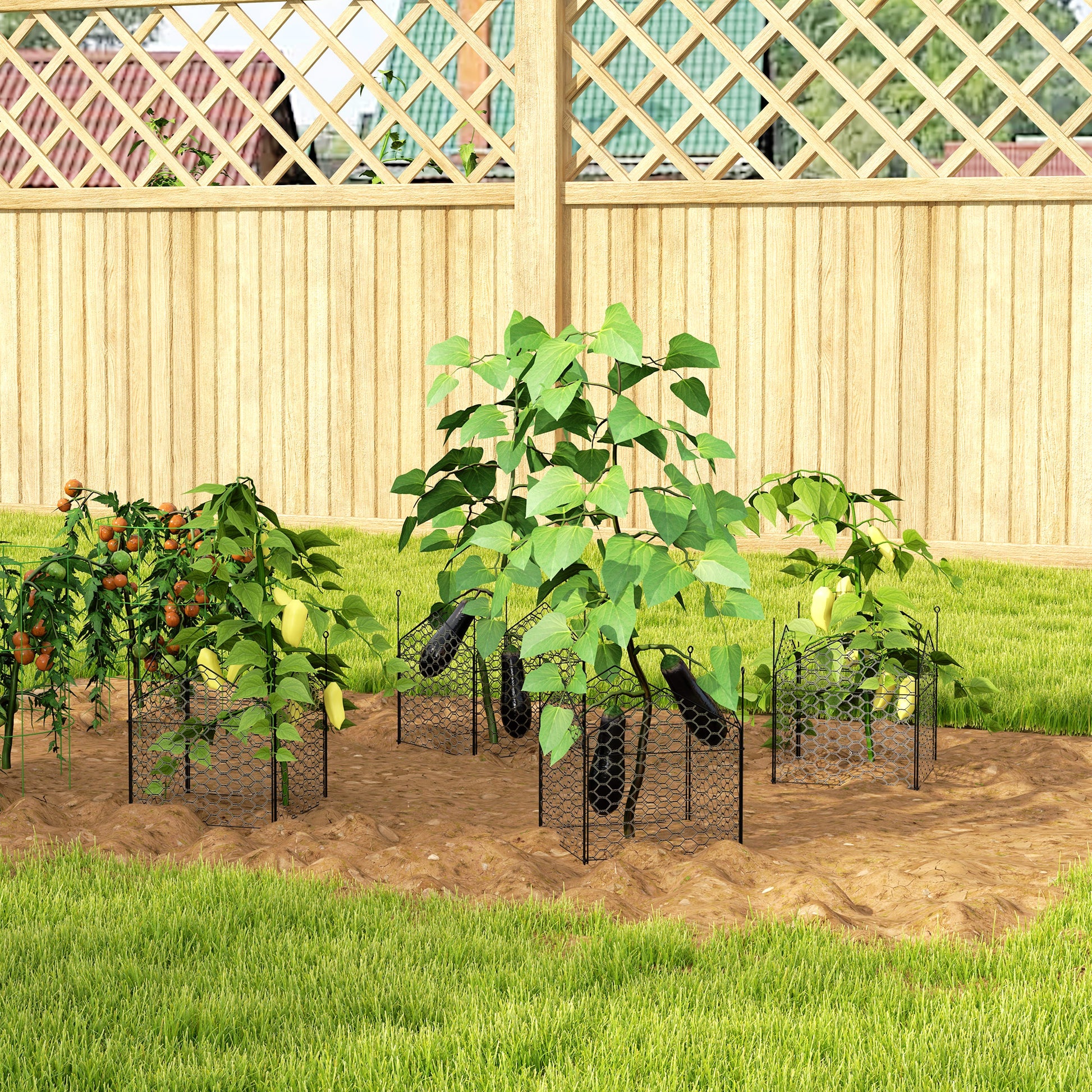 4 Pack Garden Cloches for Plants, 12" x 14" Metal Crop Cage, Plant Cages to Keep Animals Out, Black