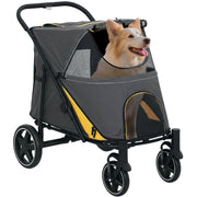 Foldable Pet Stroller with Universal Front Wheels, Shock Absorber, Dog Cat Carriage for Large & Medium Dogs, Dark Grey