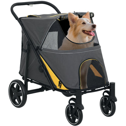 Foldable Pet Stroller with Universal Front Wheels, Shock Absorber, Dog Cat Carriage for Large & Medium Dogs, Dark Grey