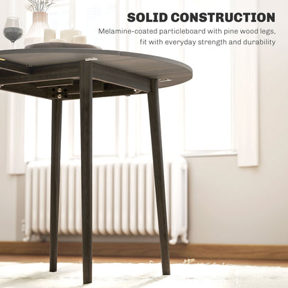 Folding Dining Table, Round Drop Leaf Kitchen Table for Small Spaces with Wood Legs, Distressed Grey