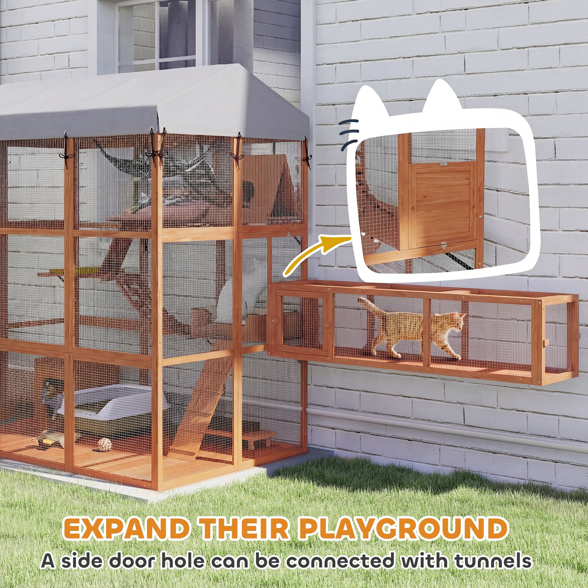 81"H Catio Outdoor with Floor to Prevent Escaping & Easy Cleaning, for 2-4 Cats Kittens, Orange
