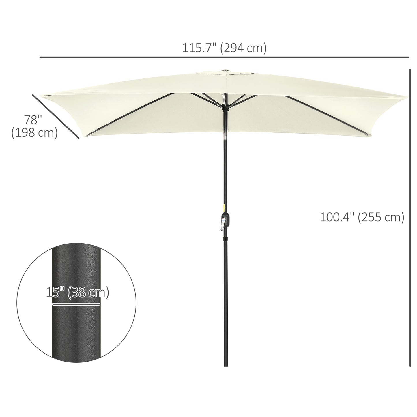 6.5x10ft Rectangle Aluminum Tilt Patio Umbrella, Garden Market Parasol, Outdoor Sunshade Canopy with Crank, Cream White