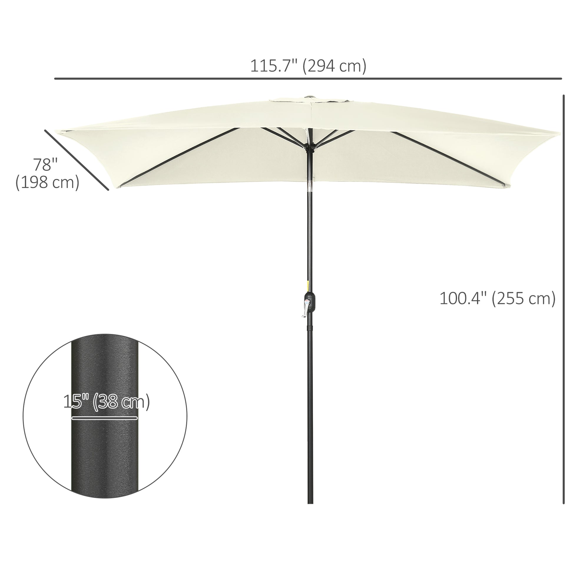 6.5x10ft Rectangle Aluminum Tilt Patio Umbrella, Garden Market Parasol, Outdoor Sunshade Canopy with Crank, Cream White