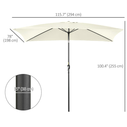 6.5x10ft Rectangle Aluminum Tilt Patio Umbrella, Garden Market Parasol, Outdoor Sunshade Canopy with Crank, Cream White