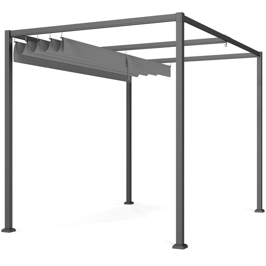 10x7ft Pergola with Retractable Roof Outdoor Patio Sun Shelter Garden Grape Tent Water-resistant Yard Shade Grey