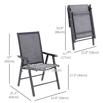 4-Piece Folding Chair Set for Relaxing on Patio Balcony Garden, Comfortable Outdoor Furniture with Armrests, Dark Grey