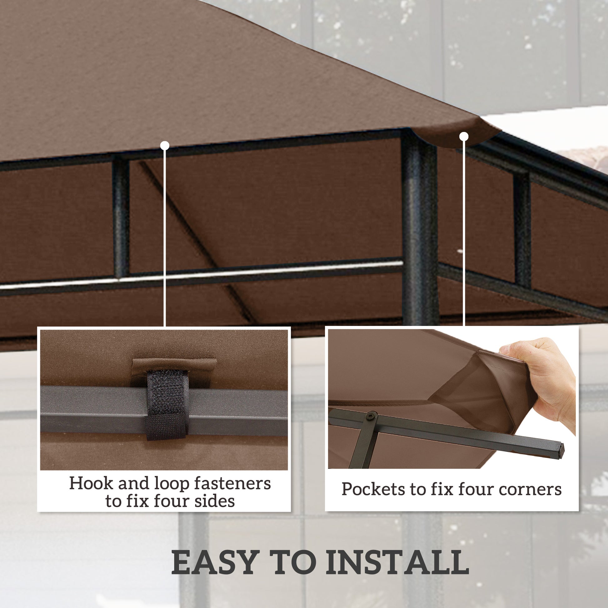 10' x 10' Square Gazebo Canopy Replacement UV Protected Top Cover Sun Shade Coffee