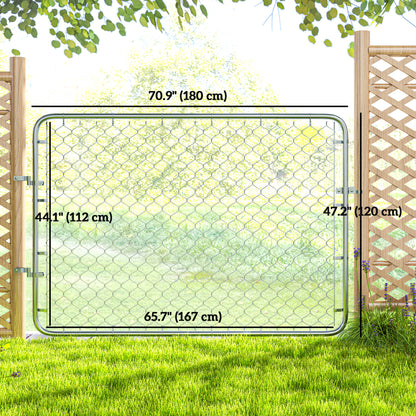 Garden Gate Chain Link Fence Gate, Galvanized Steel Garden Door for Yard Entrance Way, 47.2 x 70.9 in., Silver