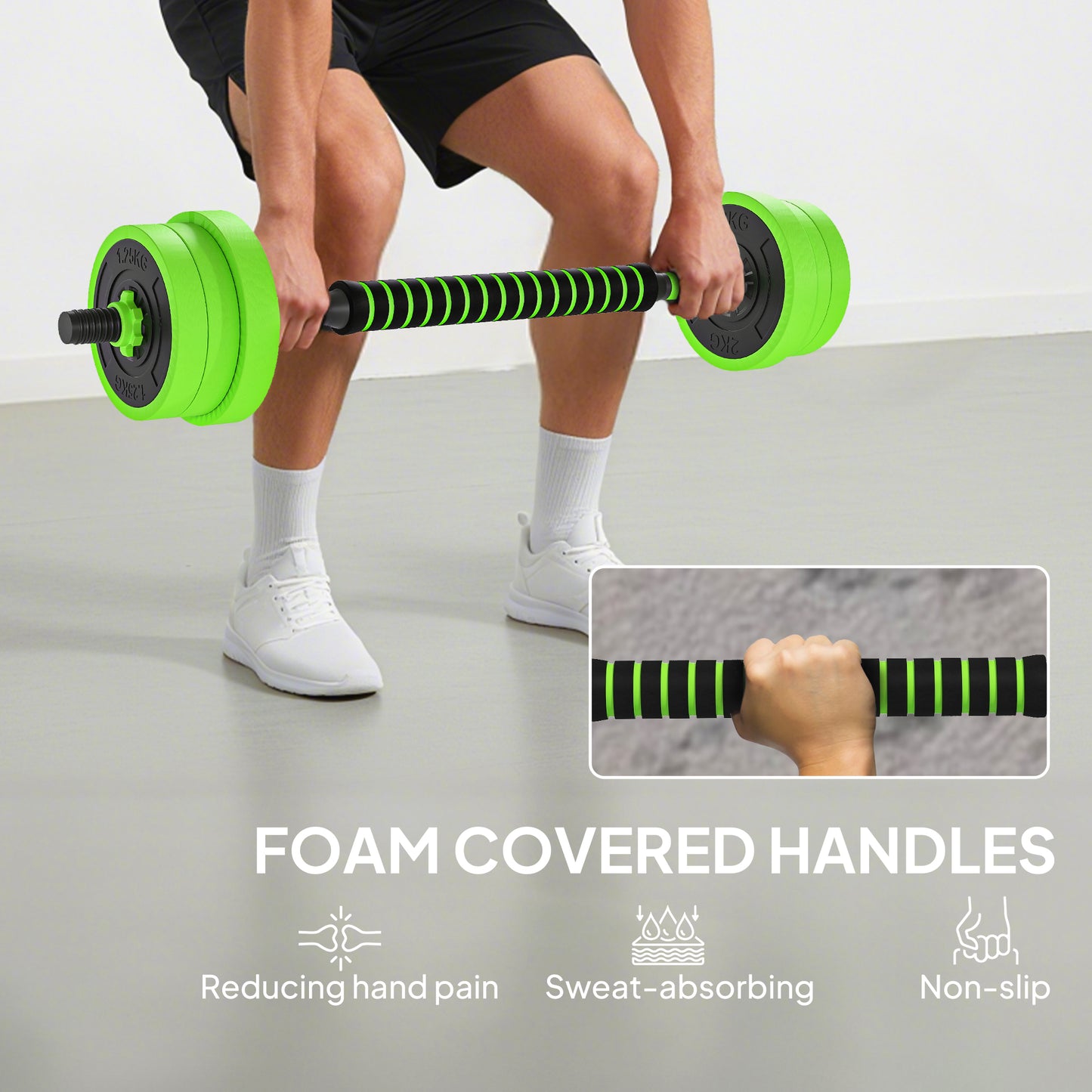 Soozier 44lbs 4-in-1 Adjustable Weight Dumbbell Set, Barbell, Kettlebell, Push Up Stand, Green