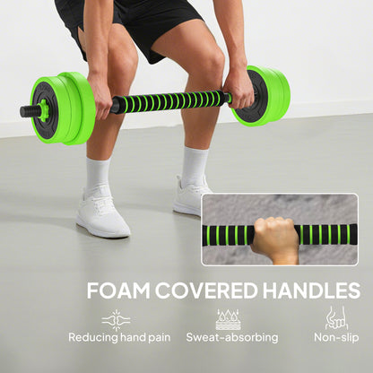 Soozier 44lbs 4-in-1 Adjustable Weight Dumbbell Set, Barbell, Kettlebell, Push Up Stand, Green