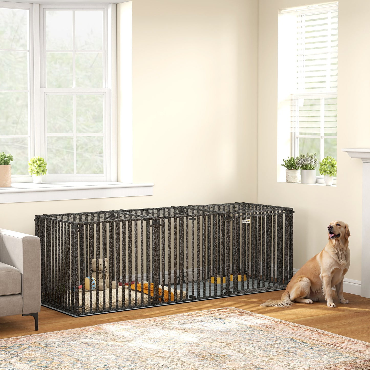 83 Inch Heavy Duty Dog Crate, Extra Large Metal Dog Cage Kennel with Mat for Large Breeds, Modular Puppy Playpen