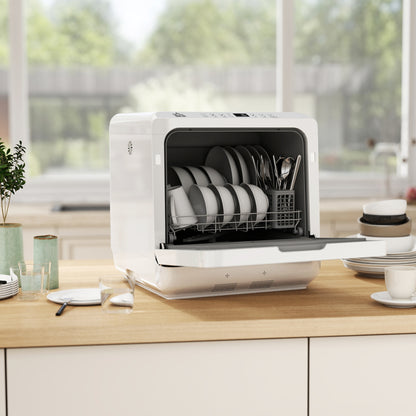 Portable Dishwasher, Counter Dishwasher with 4 Place Settings, 5 Washing Programs, Air-Dry Function, 6L Water Tank